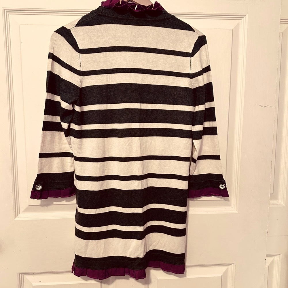 Vintage | Sweater | Striped Cardigan with Ruffle | Academic | Artsy | - Picture 2 of 10